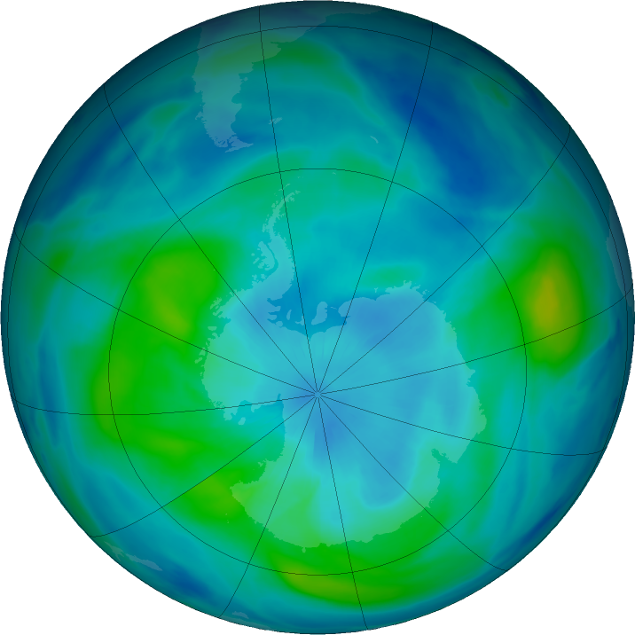 Antarctic ozone map for 20 March 2019